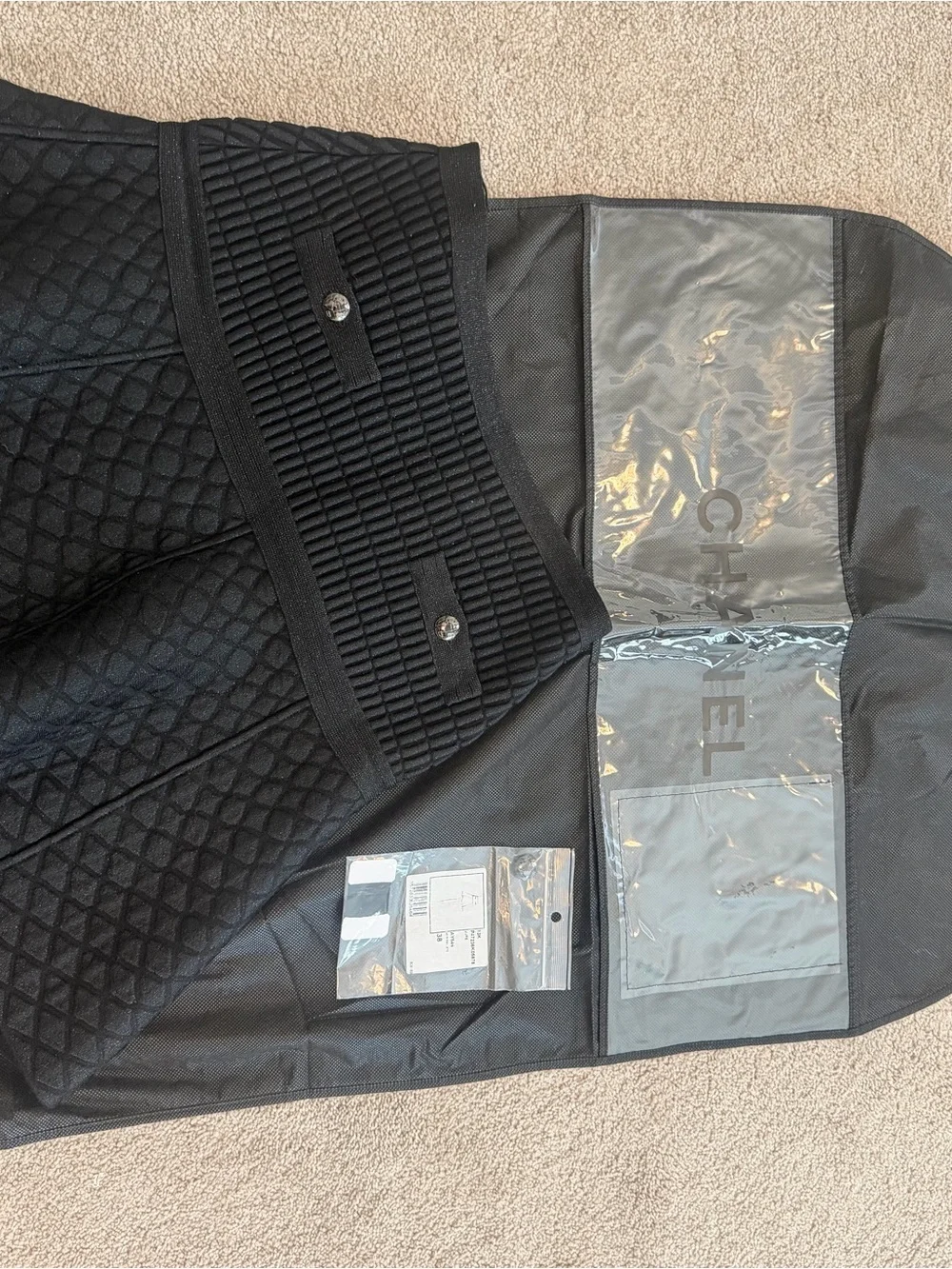 CHANEL Black Quilted Drop Waist Knit Skirt Silver CC Globe Buttons Fits US 8 10
